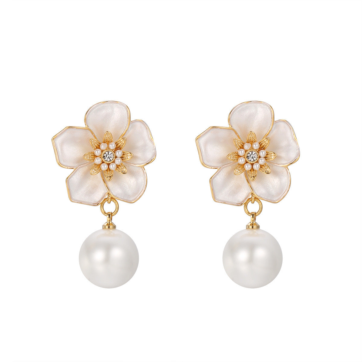 Wholesale Oil Camellia Pearl Earrings Retro  Luxury Earrings