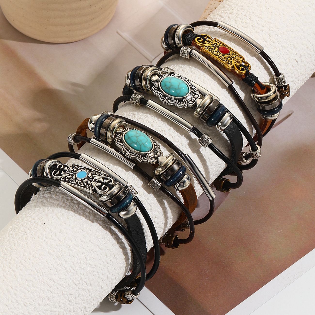 Wholesale  Retro Leather Bracelet  Turquoise Leather Bracelet