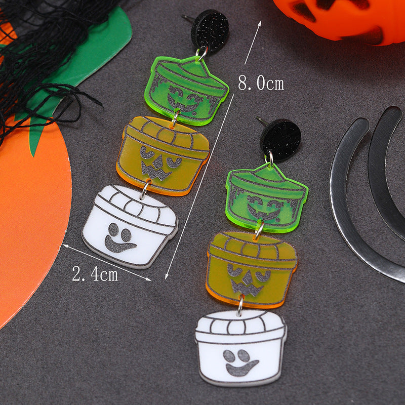 Wholesale Acrylic Long Halloween Horror Pumpkin Lantern Bat Earrings ACC-ES-Haoc005