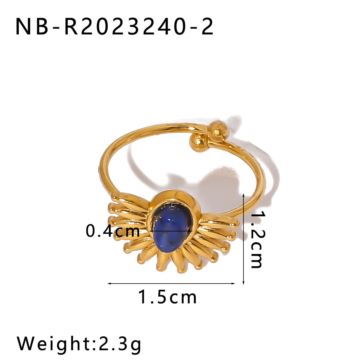 Wholesale Stainless Steel Sun Shape Inlaid Natural Stone Open Rings ACC-RS-XinY012