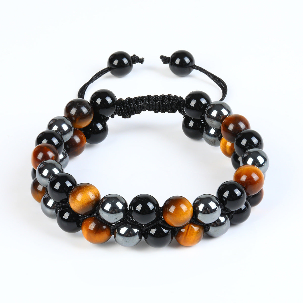 Wholesale Natural Tiger Eye &  Hematite Double Row Bracelet,  Handmade Unisex Everyday Gift Jewelry
