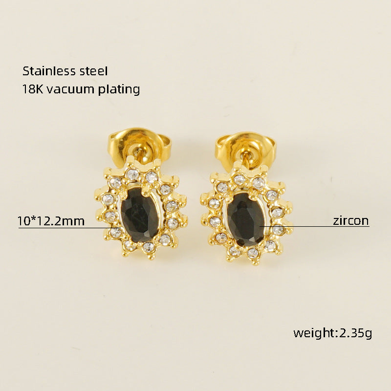 Wholesale Titanium steel multi-color zircon diamond stud earrings