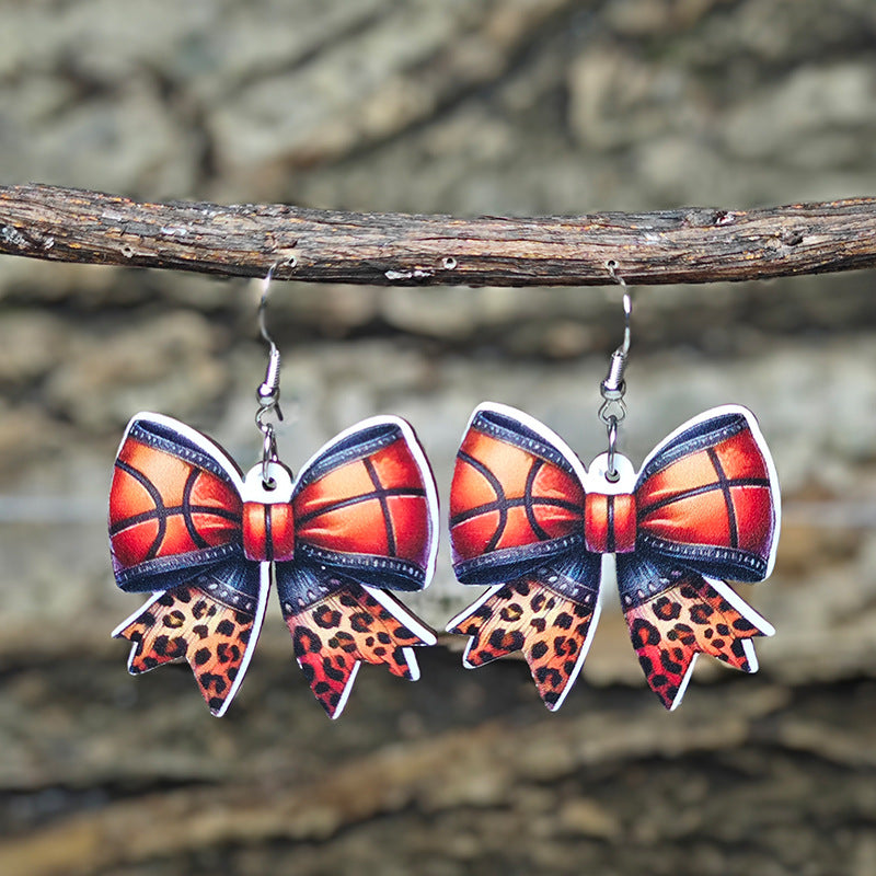 Wholesale sports style earrings creative bow baseball basketball football leopard print earrings