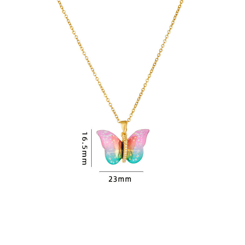 Wholesale Titanium Steel Necklace Epoxy Color Butterfly Pendant Clavicle Chain Choker Necklace ACC-NE-Rongc008