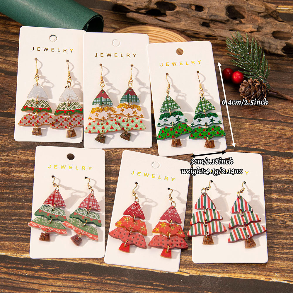 Wholesale Christmas Tree  Party Red and Green Acrylic Earrings