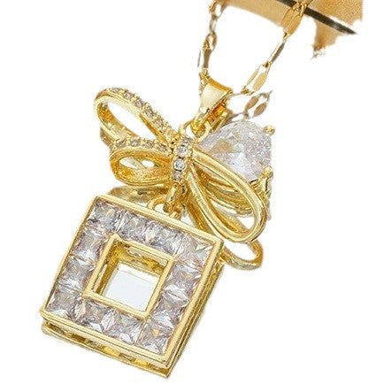 Wholesale Fashion OL Geometric Zircon Necklace Set Titanium Steel Non-Fading Electroplating Jewelry Accessory