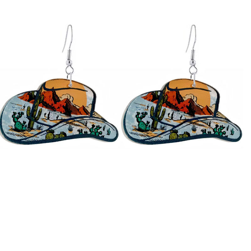 Wholesale Western Cowboy Hat Acrylic Earrings