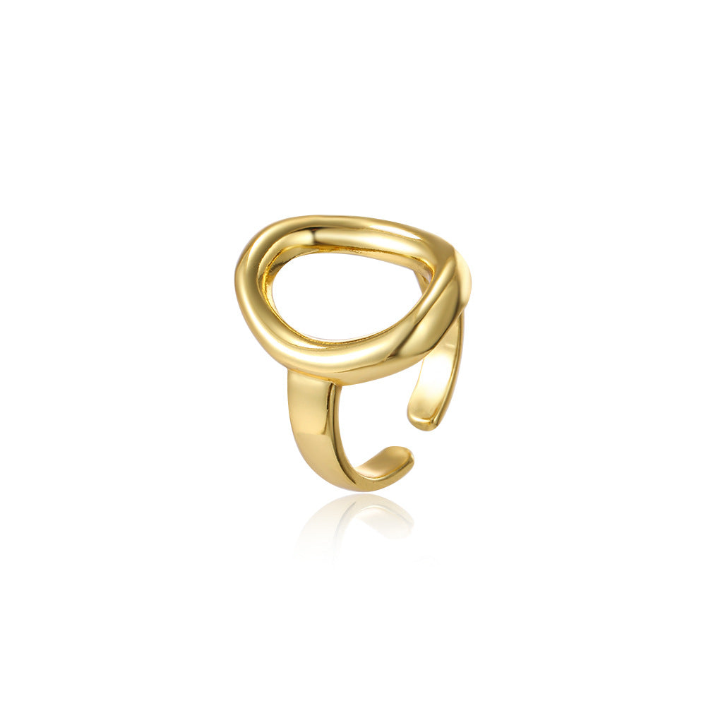 Wholesale Geometric glossy oval hollow adjustable ring