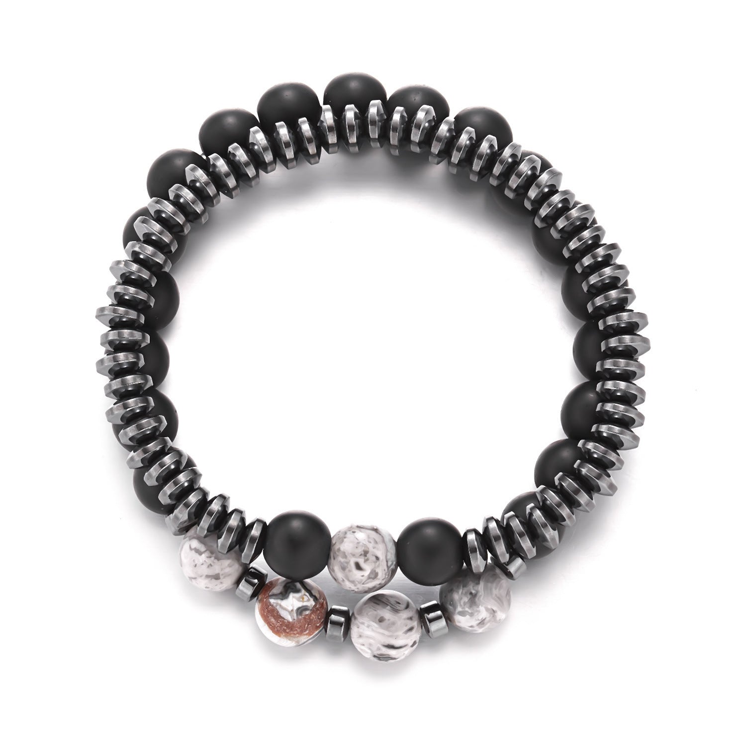 Wholesale black stone frosted stone combination beaded men's bracelet