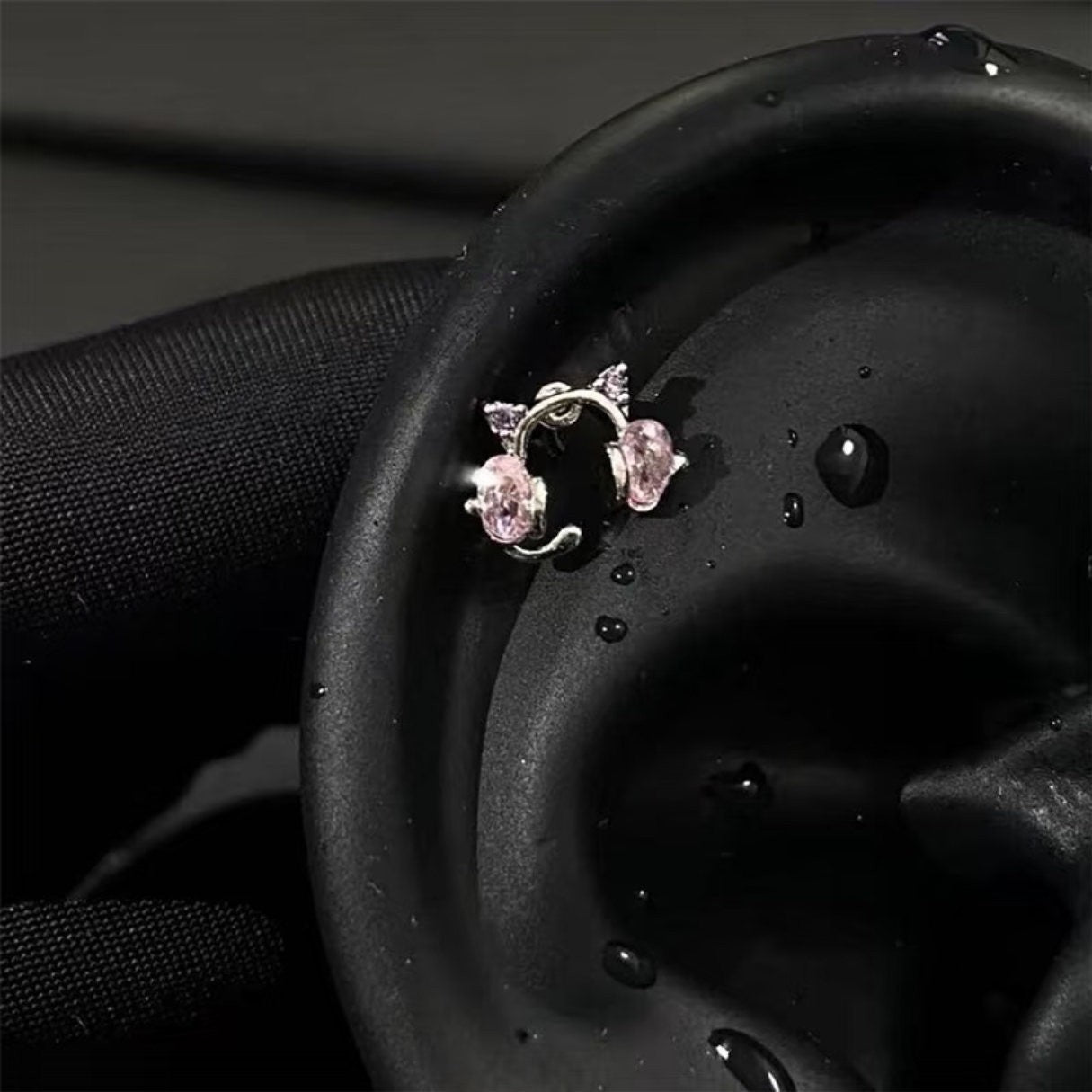 Wholesale Titanium Steel Full Diamond Cat Earrings