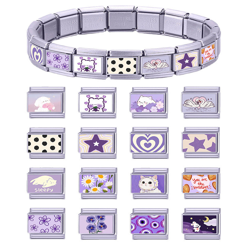 Wholesale Cute Heart Flower Italian Charm Bracelet Links Stainless Steel DIY Jewelry Accessory
