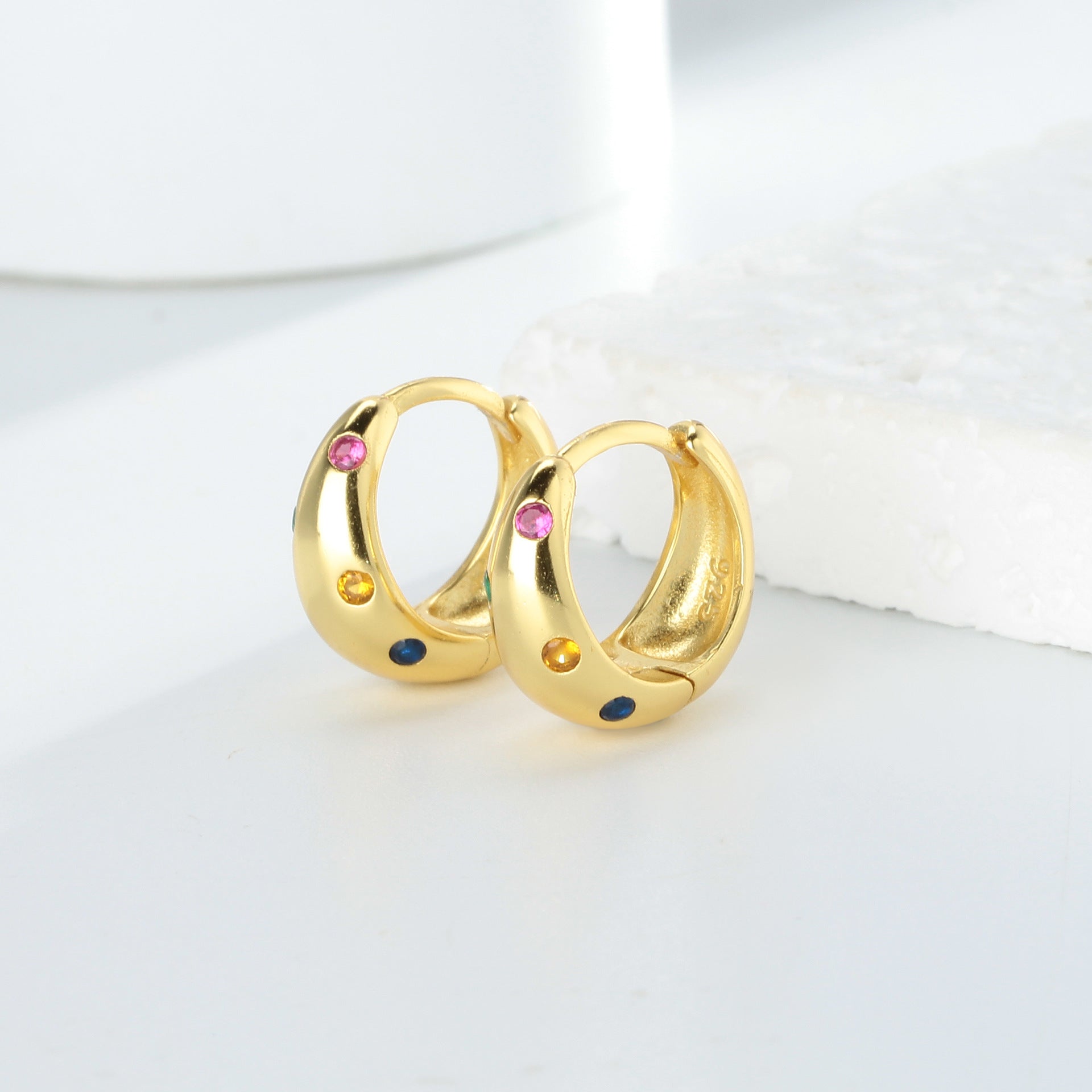 Wholesale S925 Sterling Silver Earrings Colorful Zircon Hoop Earrings Gem Earrings ACC-ES-HRB003