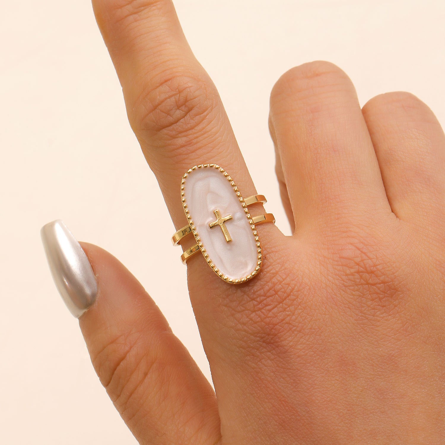 Wholesale Drip Oil Geometric Star Cross Moon Heart Open Ring Fashion Jewelry Accessory