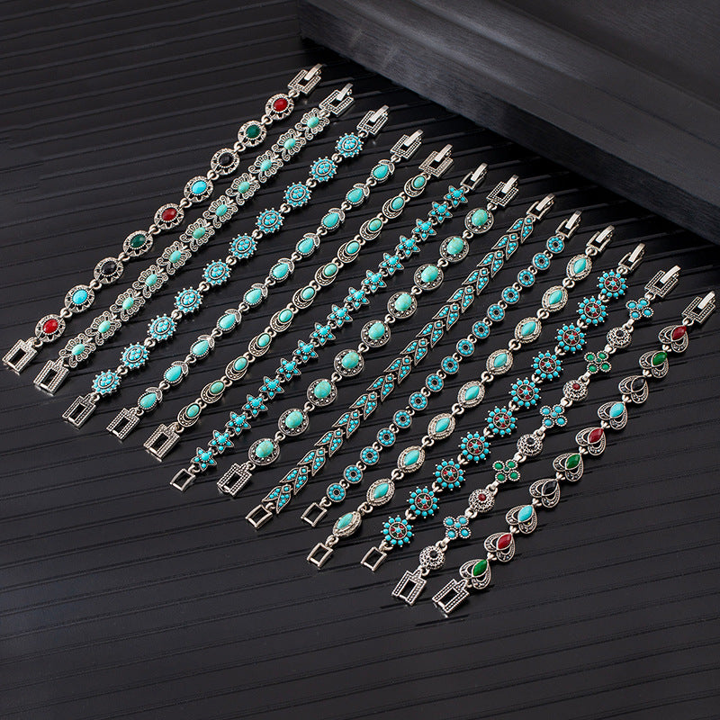 Wholesale Boho Ethnic Turquoise Bracelet Alloy Rhinestone Jewelry Accessory for Women