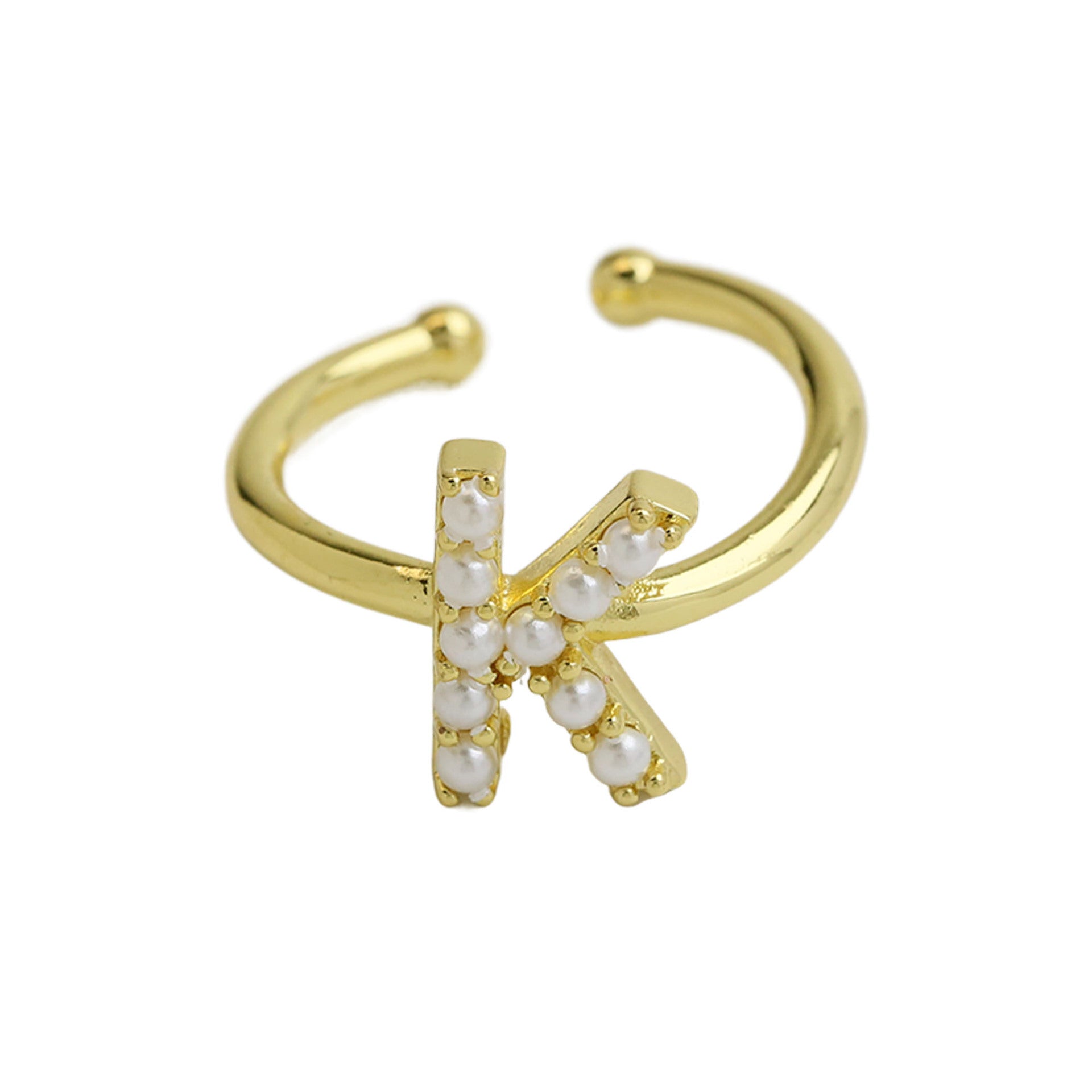 Wholesale  brass pearl 26 English letters open ladies ring
