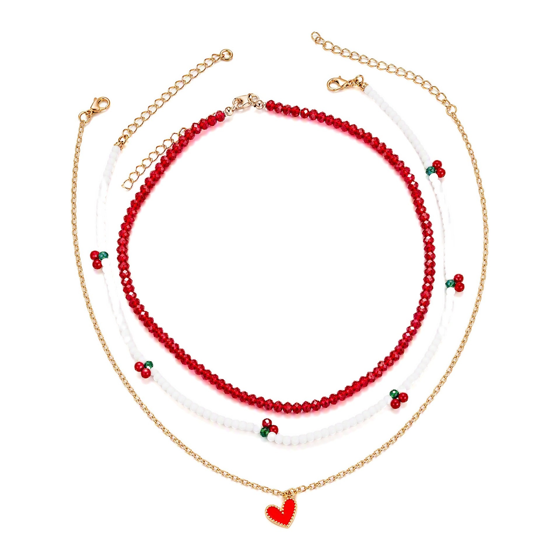 Wholesale Sweet Cool Multi Layer Beaded Red Heart Pendant Necklace Fashion Jewelry Accessory For Gift And Boutique Resale