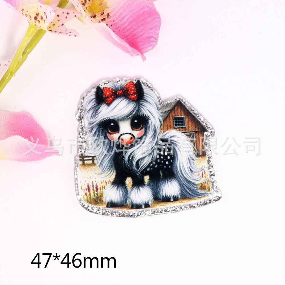 Wholesale 10pcs DIY Flatback cartoon cute calf pony Acrylic Flatback Badge Reels Retractable Keychain DIY Accessories
