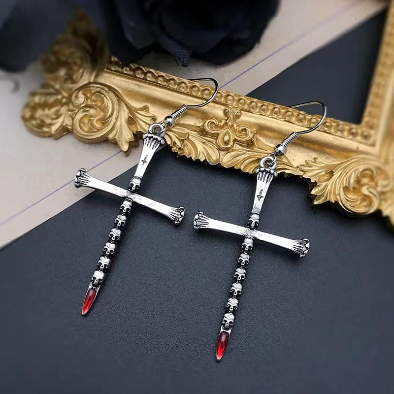 Wholesale Halloween gothic  skull coffin nail cross earrings