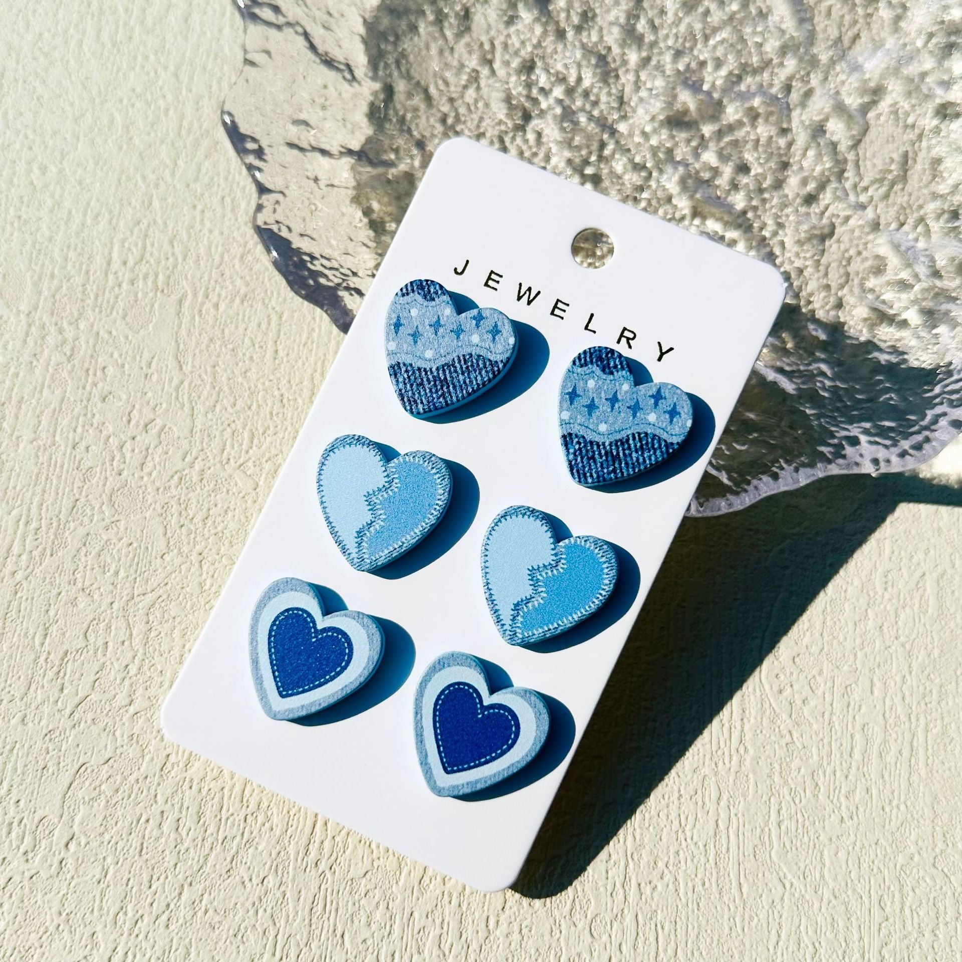 Wholesale  3pcs/set Valentine's Day Denim love paint printing clay texture stud earrings