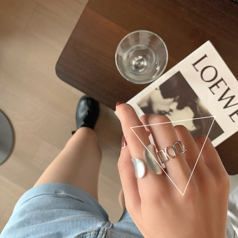 Wholesale Wide glossy geometric ring  all-match hollow square open ring