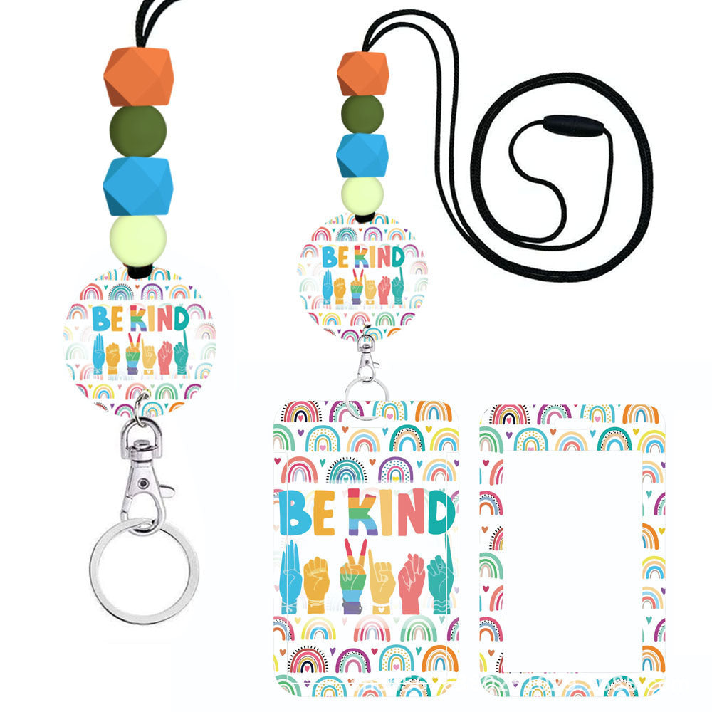 Wholesale Hand Painted Rainbow Printed Acrylic Beaded Badge Scroll Card Holder Keychain Badge Reels ACC-KC-ChiHai010
