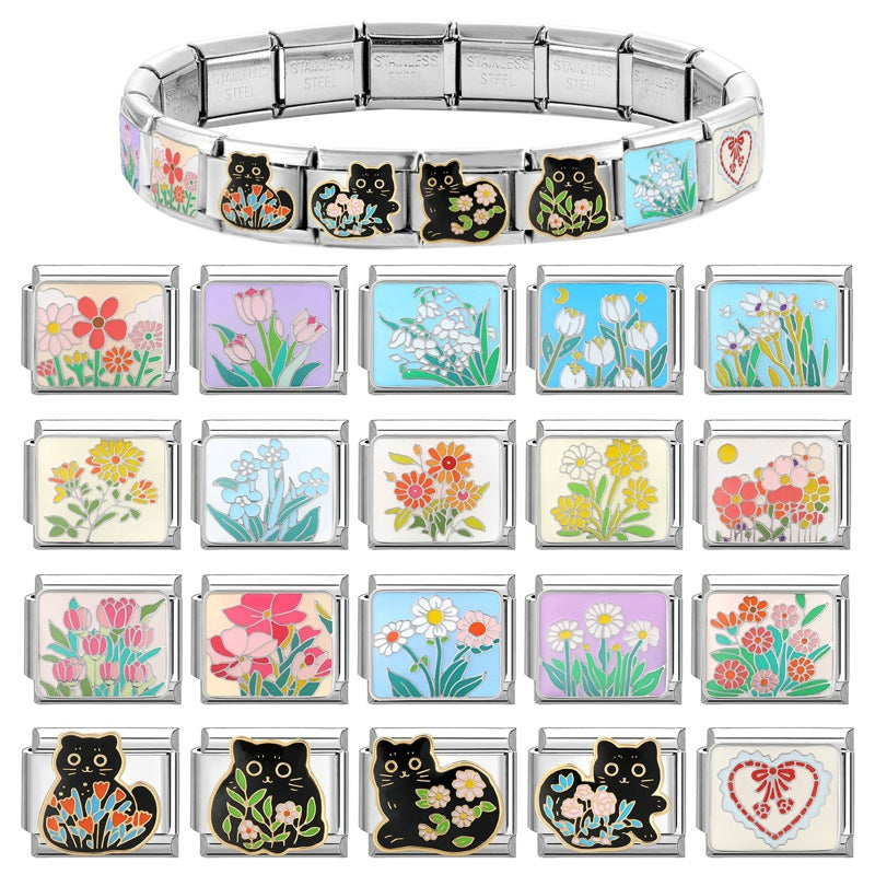 Wholesale  Italian Magic DIY Creative Steel Base Flower Module  Handmade Craft Charms