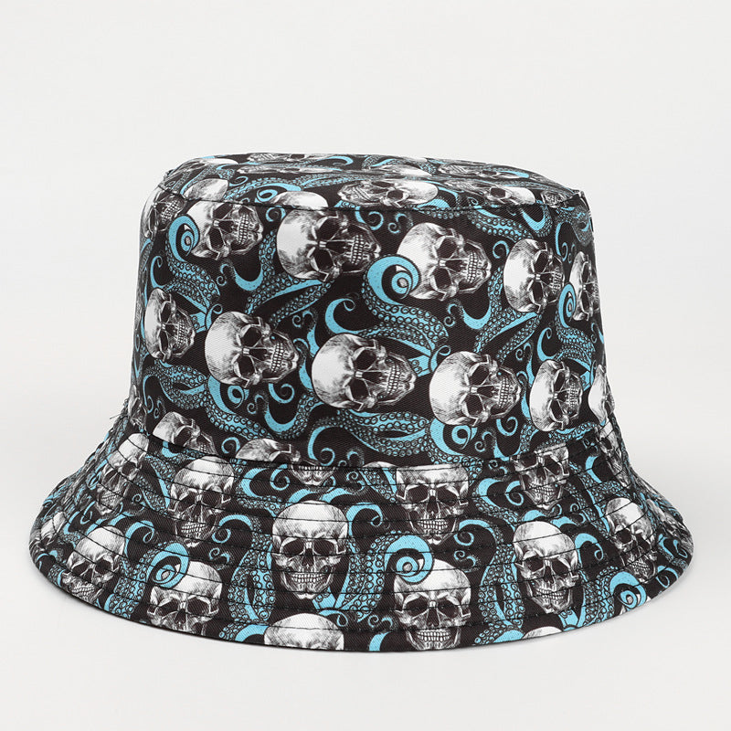 Wholesale Creative Printing Bucket Hat Skull Rose Double-sided Bucket Hat ACC-HT-LueLan010