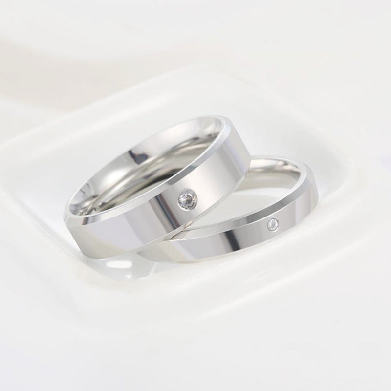 Wholesale  Plain Ring with Diamonds for Couples Stainless Steel Rings