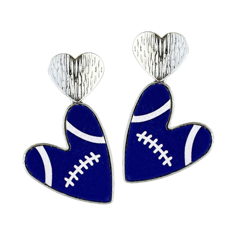 Wholesale 2 Pairs/pack Sports Season Football Heart Earrings Leather Metal Earrings ACC-ES-HY138