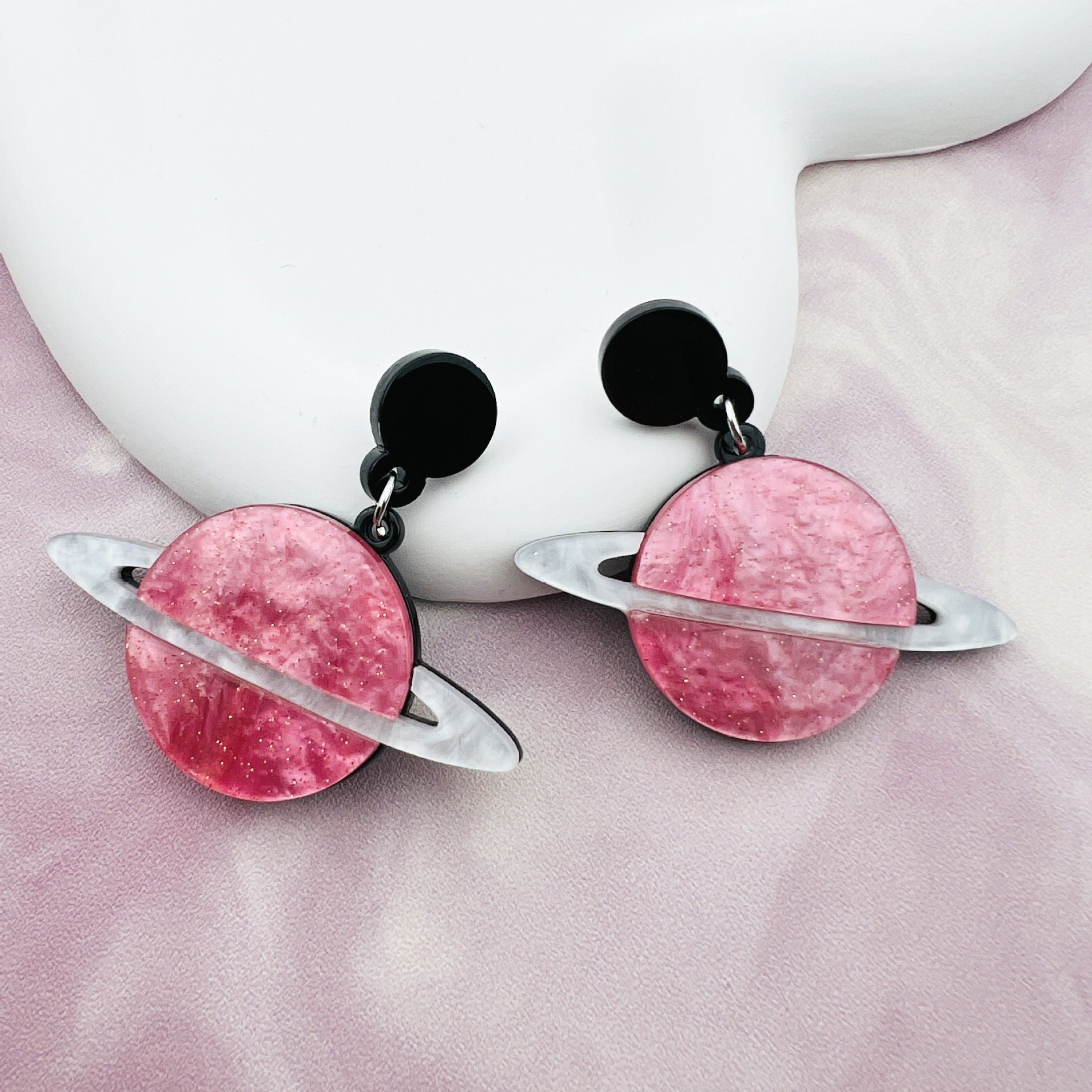 Wholesale Valentine' s Day pink love mirror Laser Earrings