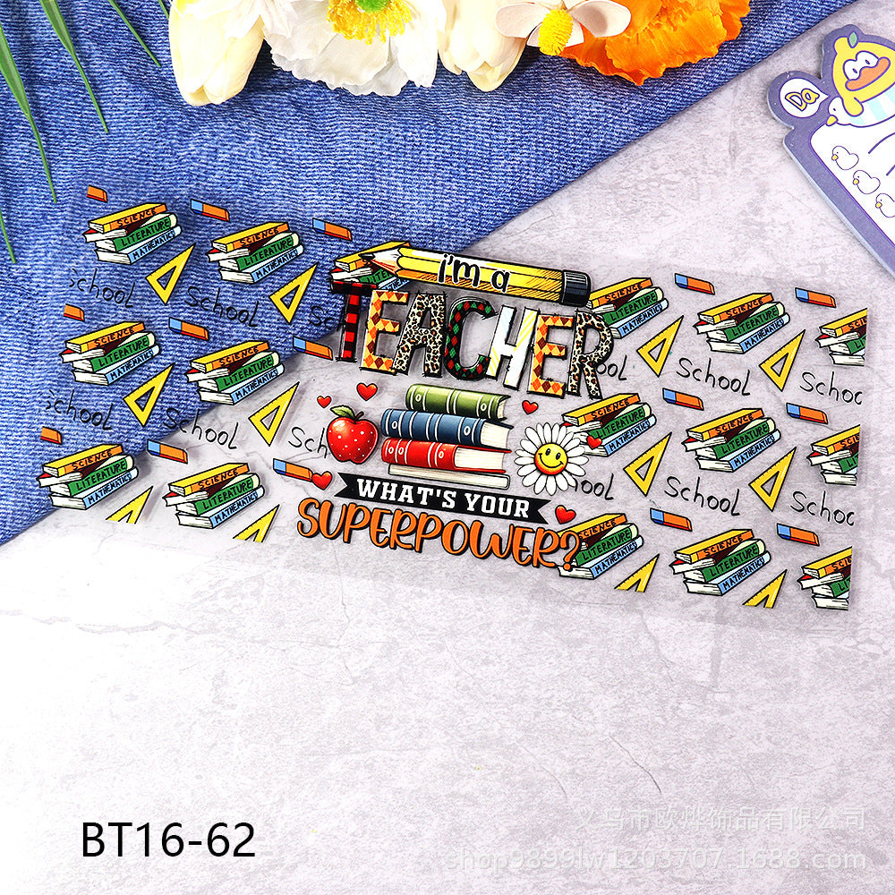 Wholesale Cartoon pencil medical UV transfer stickers crystal stickers tear film leave word crystal stickers 16oz glass stickers