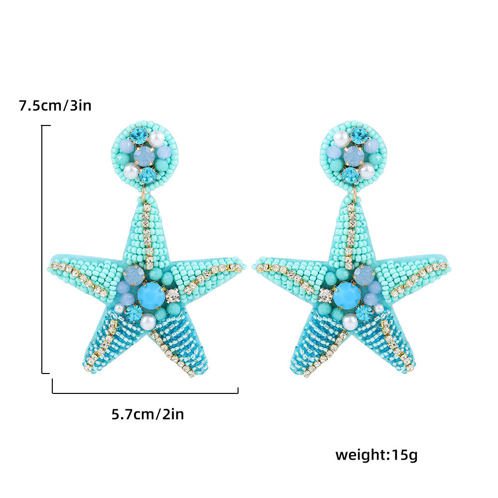 Wholesale Marine Animal  Starfish Shell Color Rice Beads Large Earrings