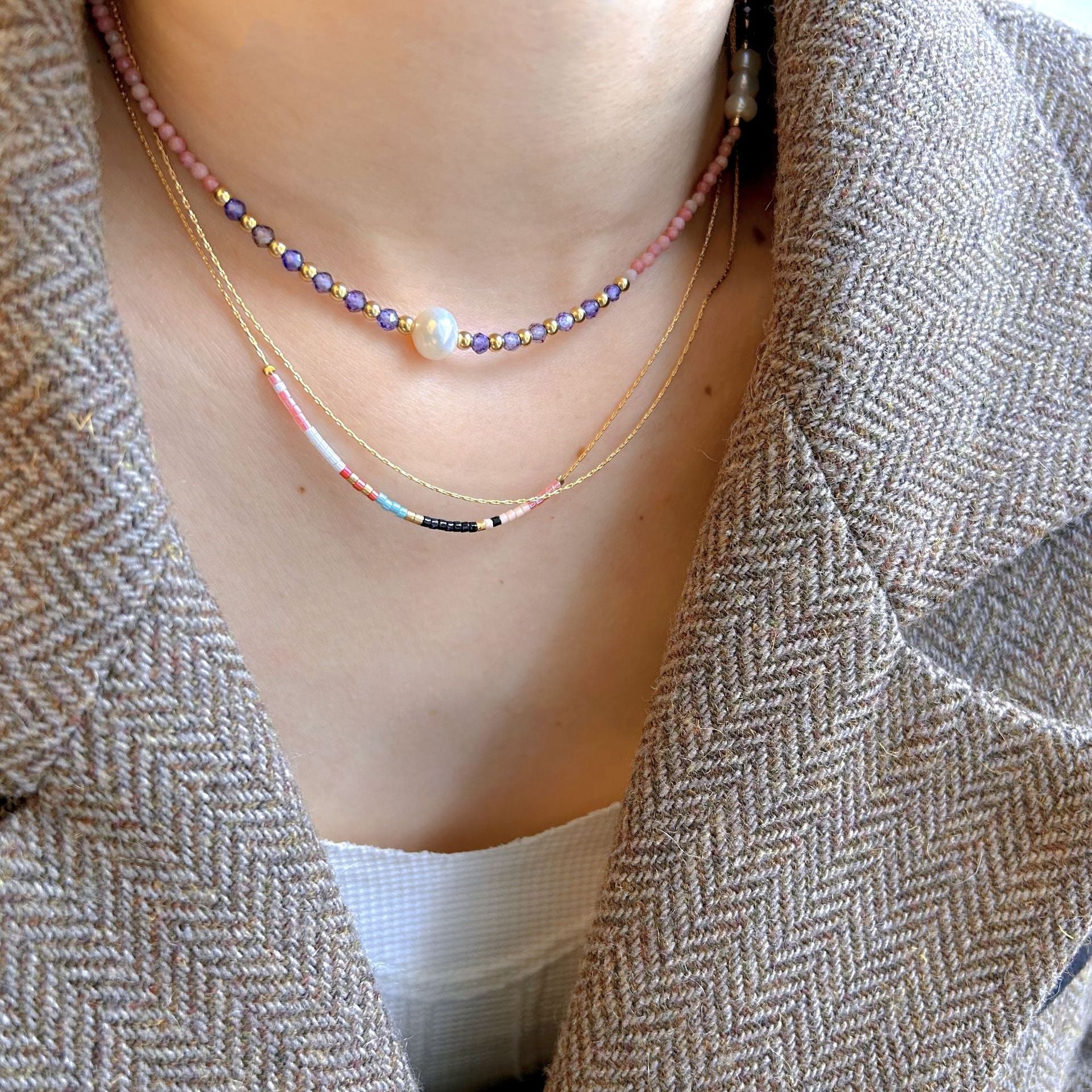 Wholesale Stainless steel Bohemian  Natural Stone Handmade Natural Pearl Guardian Bead Chain Necklace