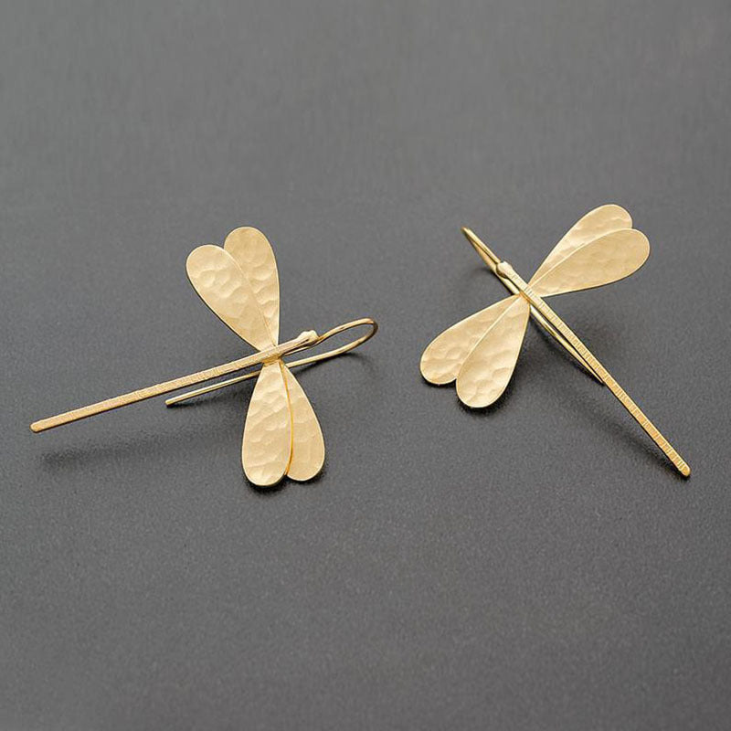 Wholesale Creative new insect dragonfly long earrings metal inlaid moonstone earrings