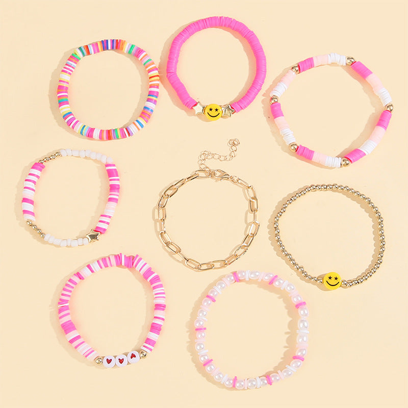 Wholesale  Multi-layer Thread Clay Love Heart  Face Bracelet Set