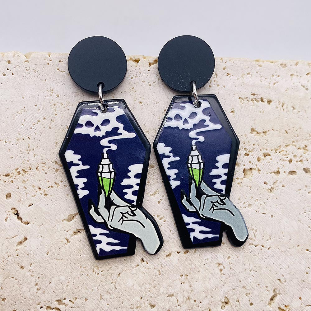 Wholesale  Graffiti Coffin Acrylic Earrings Spider Rose Big Earrings Halloween Earrings