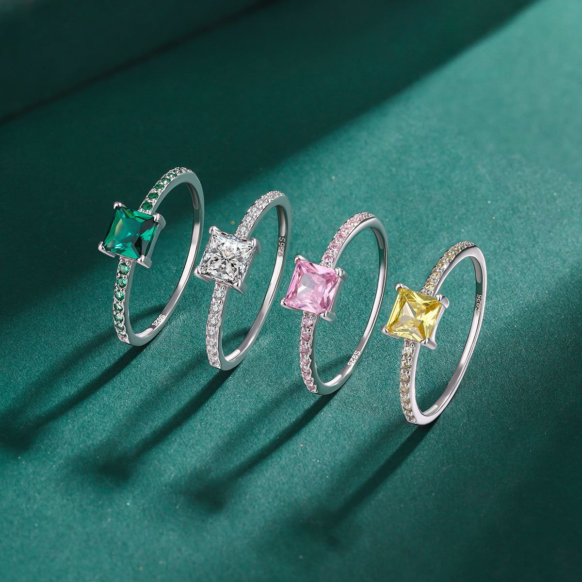 Wholesale S925 sterling silver colored zircon inlaid light luxury ring