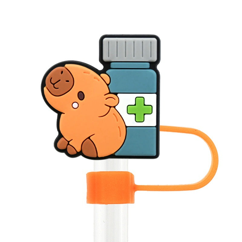 Wholesale Random 100pcs cartoon medical   10mm PVC Soft Straw Tube Cap