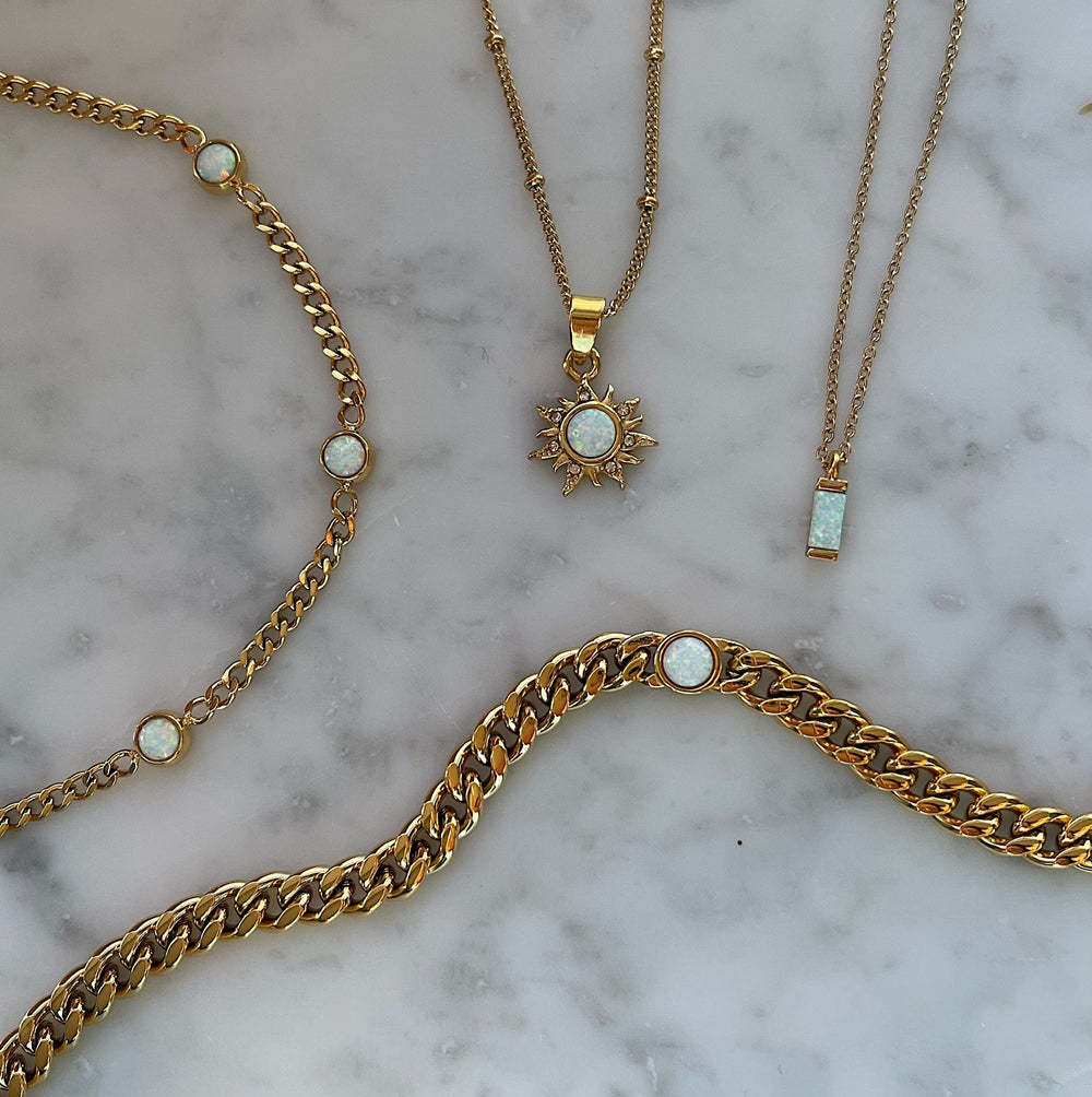 Wholesale Natural Opal Sun Pendant Necklace Vintage Clavicle Chain Stainless Steel ACC-NE-HS021