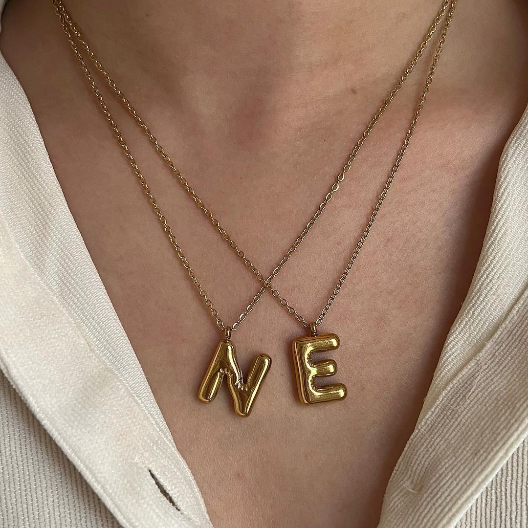 Wholesale 26 Letters 18K Gold Plated Polished Letter Necklaces ACC-NE-GuDi014