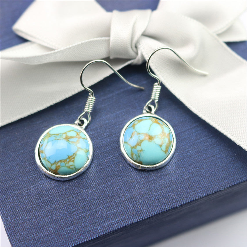 Wholesale Vintage Blue Turquoise Geometric Round Earrings