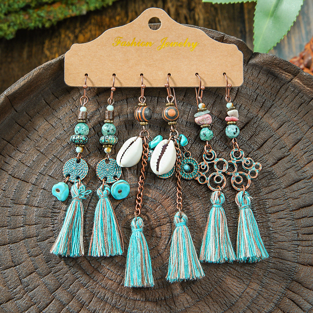 Wholesale Retro Irregular Tassel Earrings Set 3 Piece Alloy Fashion Jewelry for Boutique Resale