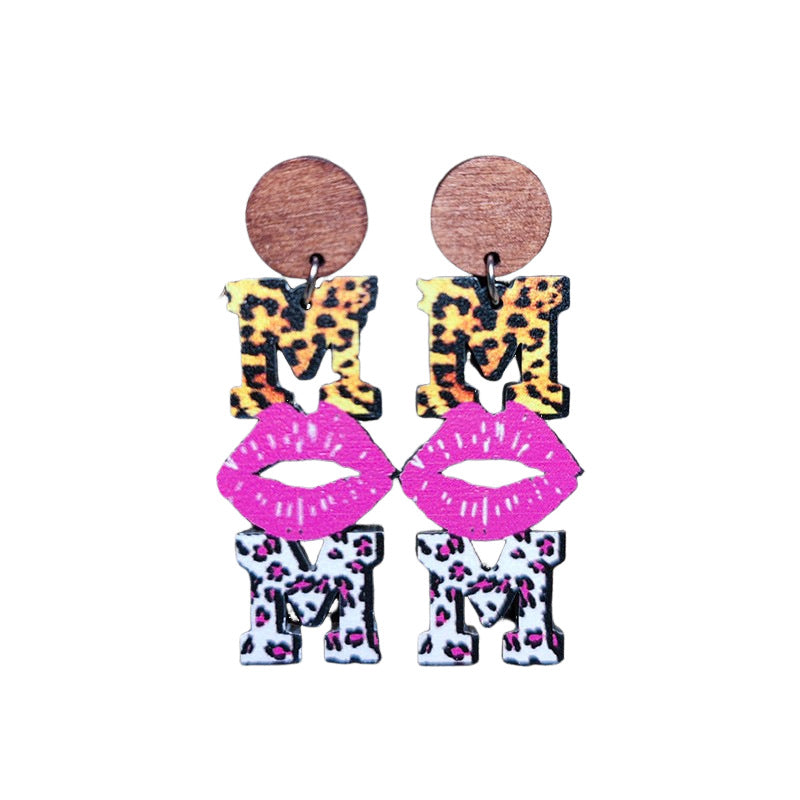 Wholesale  Mother's Day Mom Wood Earrings