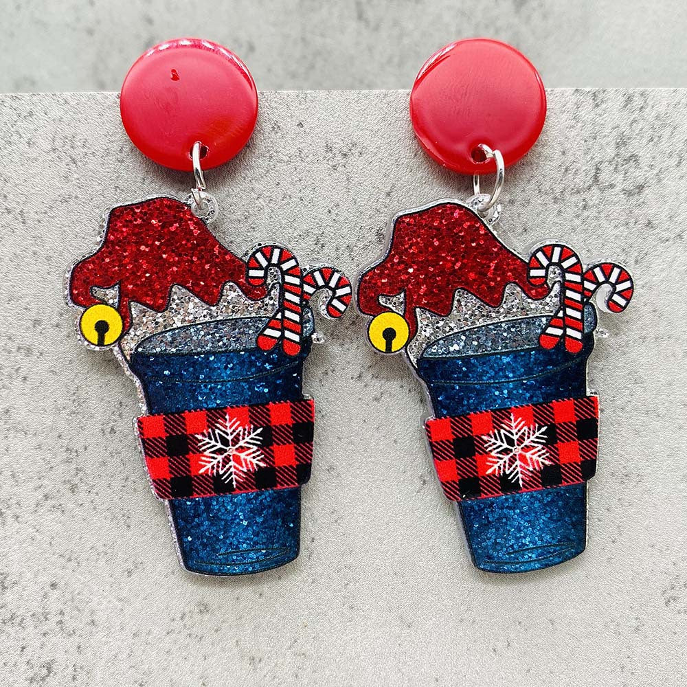 Wholesale Christmas Lights Red Wine Glass Acrylic Earrings ACC-ES-ChenY083