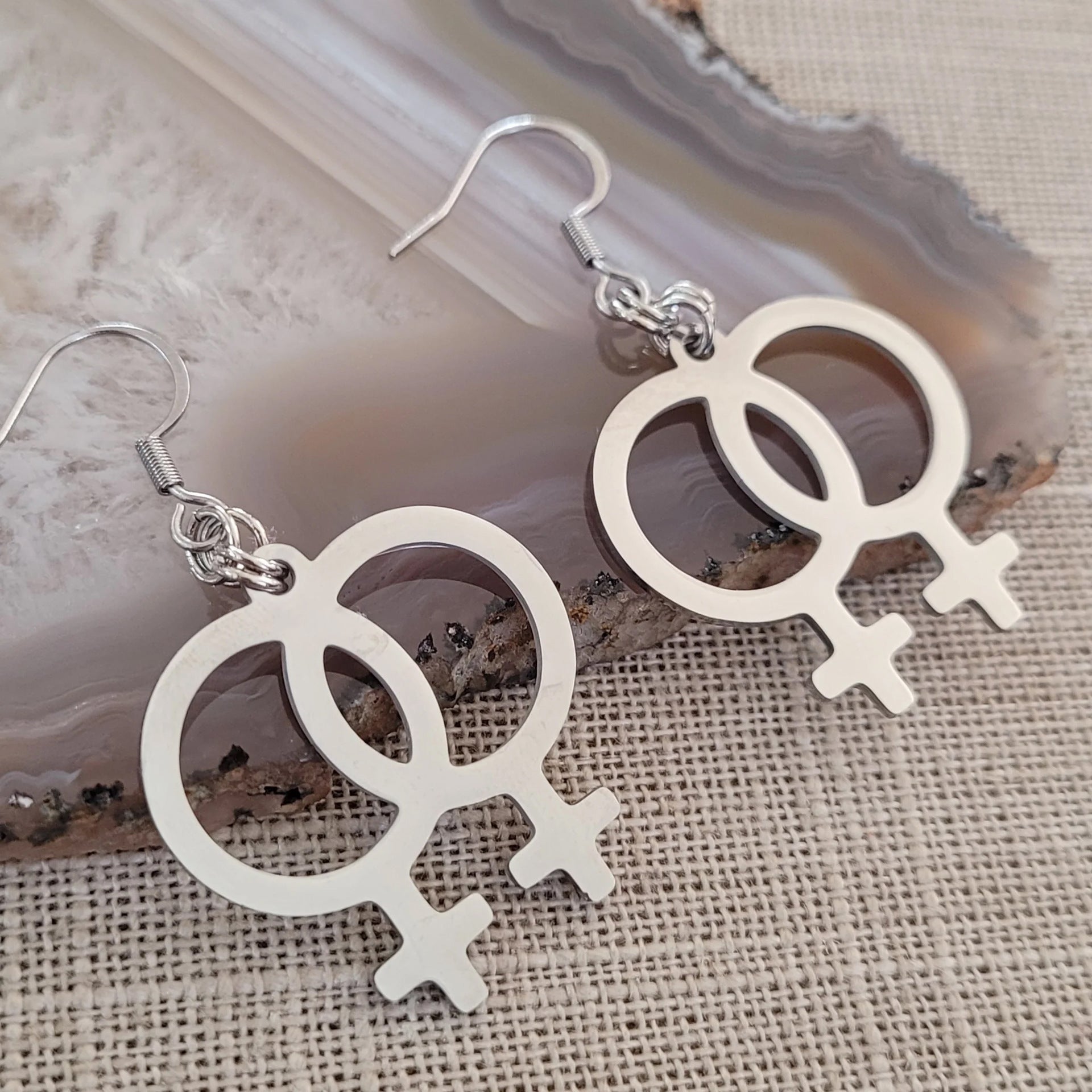 Wholesale Double Symbol Stud Earrings Stainless Steel Silver Geometric Style Jewelry Accessory