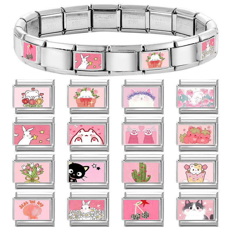 Wholesale Pink series   DIY  Single Section Creative Stainless Steel Composable Bracelet