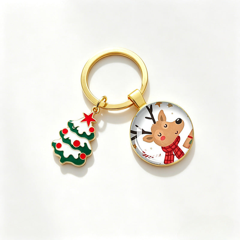 Wholesale Christmas Themed Metal Keychain Pendant With Epoxy Print Decorative Car Key Accessory Gift For Boutique Resale