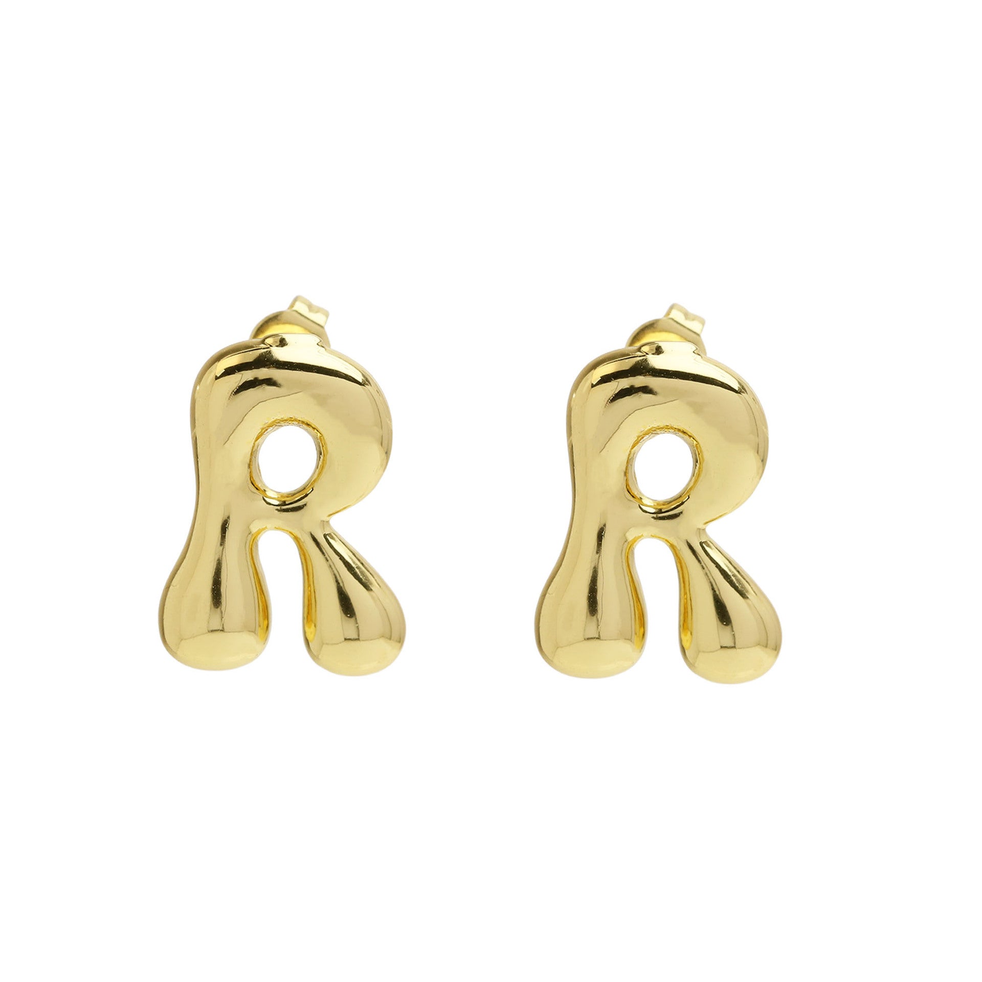 Wholesale  copper plated 18k real gold chubby bubble balloon 26 English letter earrings