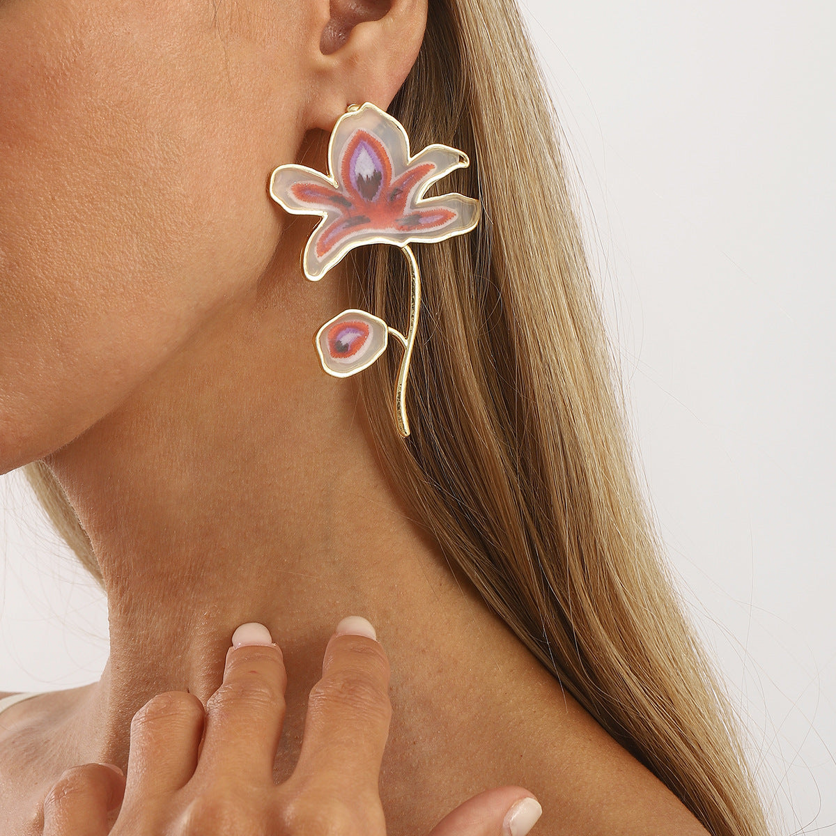 Wholesale creative oil drop flower earrings temperament design geometric alloy earrings