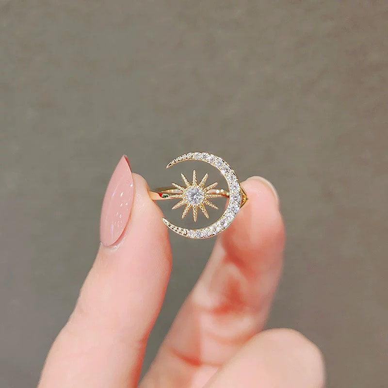 Wholesale Sun Moon Geometric Ring,  Zinc Alloy Light Luxury Jewelry Accessory,  Gift